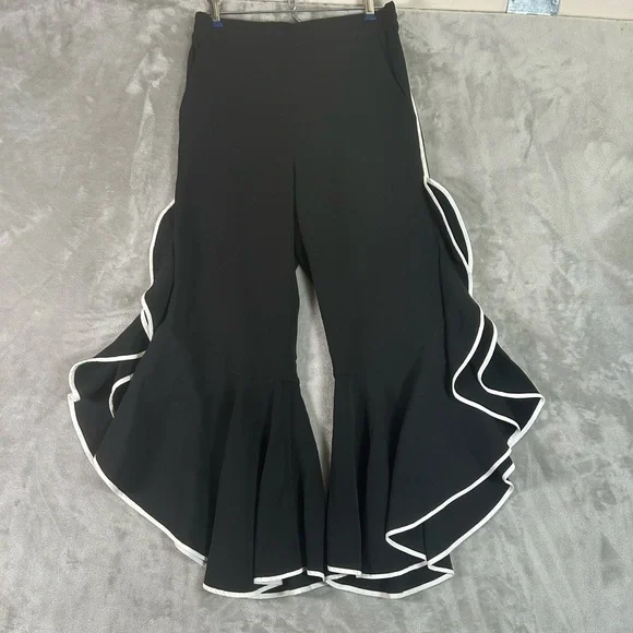 Jonathan Simkhai black with white edge ruffle cropped wide leg pants - Picture 2 of 12